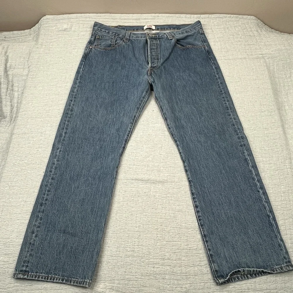 Levis 501 Jeans Mens 38x30 Blue‎ Denim Pants Workwear Faded Button Fly Straight